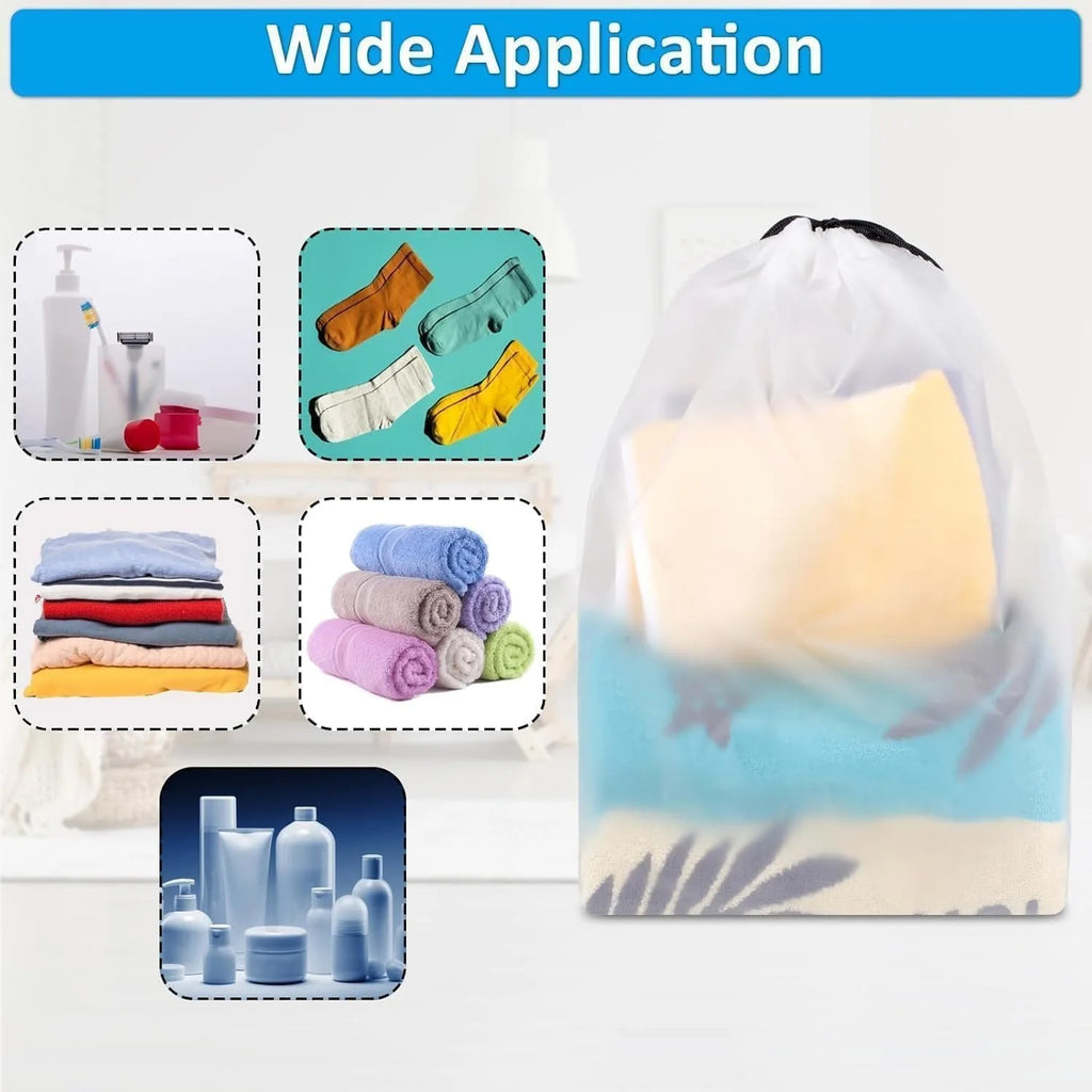 10 PCS Waterproof Travel Drawstring Shoe Bags, 11.8” x 15.7” Large Clear Plastic Shoe Storage Bags, Bulk Packing Organizers for Travel Essentials, Laundry, Cosmetics, and Home Storage (Translucent)