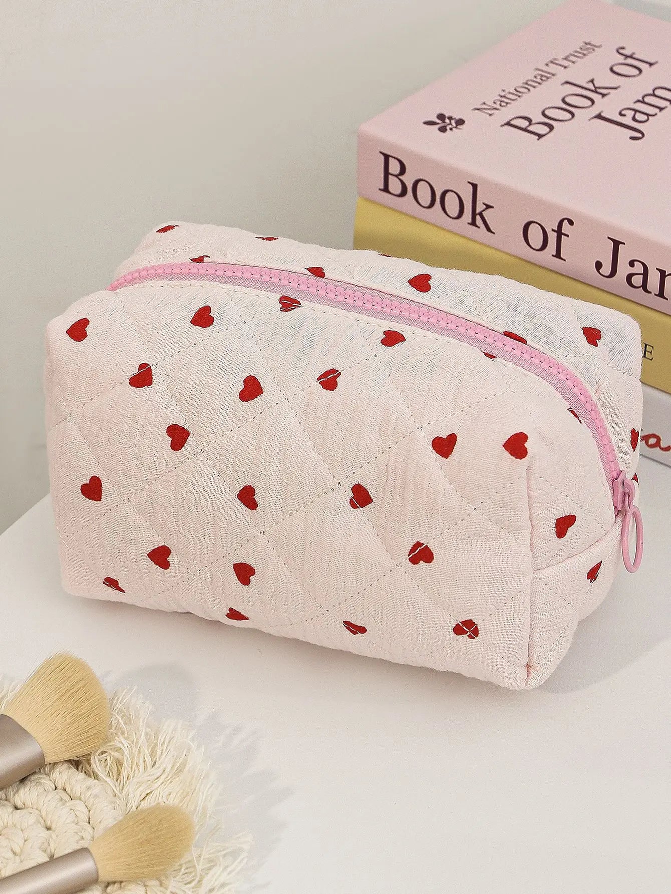 Portable Student Cosmetic Brush Storage Bag High Aesthetic Value Zipper Stationery Accessories Cotton Fabric Leisure Travel Bag