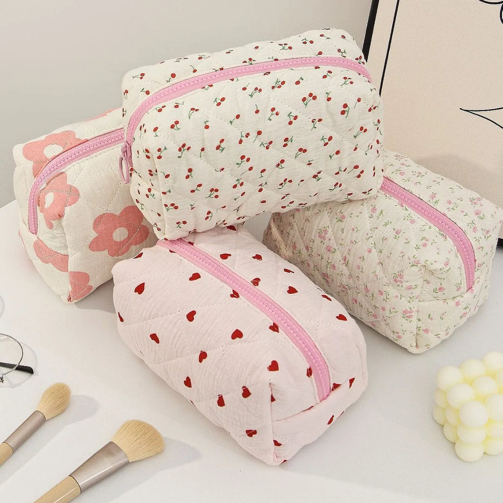 Portable Student Cosmetic Brush Storage Bag High Aesthetic Value Zipper Stationery Accessories Cotton Fabric Leisure Travel Bag