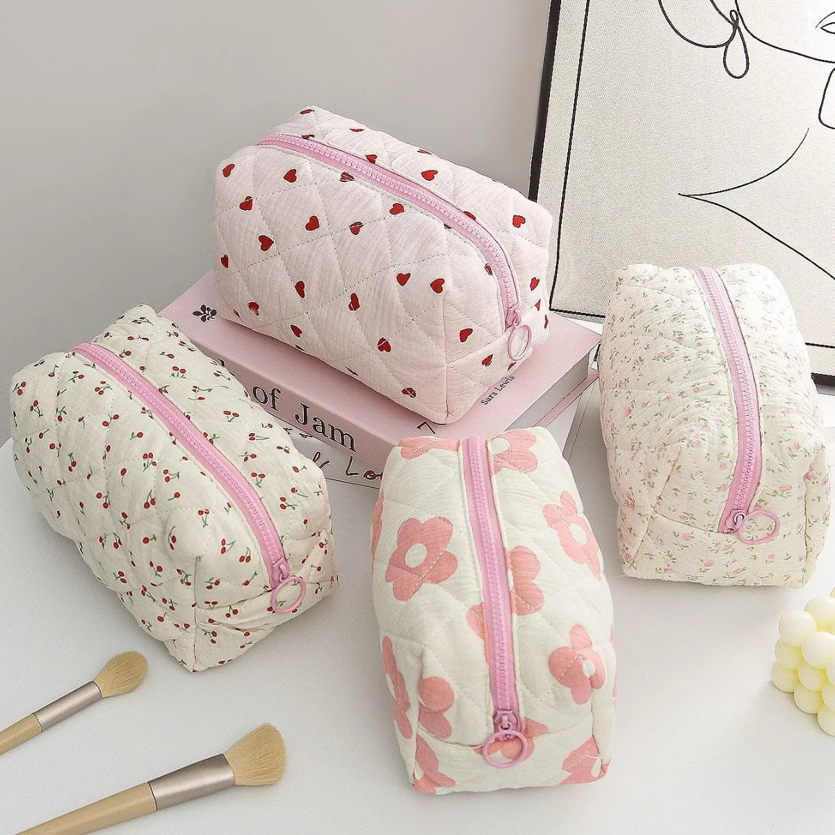 Portable Student Cosmetic Brush Storage Bag High Aesthetic Value Zipper Stationery Accessories Cotton Fabric Leisure Travel Bag
