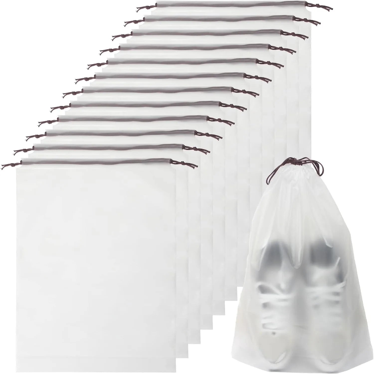 10 PCS Waterproof Travel Drawstring Shoe Bags, 11.8” x 15.7” Large Clear Plastic Shoe Storage Bags, Bulk Packing Organizers for Travel Essentials, Laundry, Cosmetics, and Home Storage (Translucent)