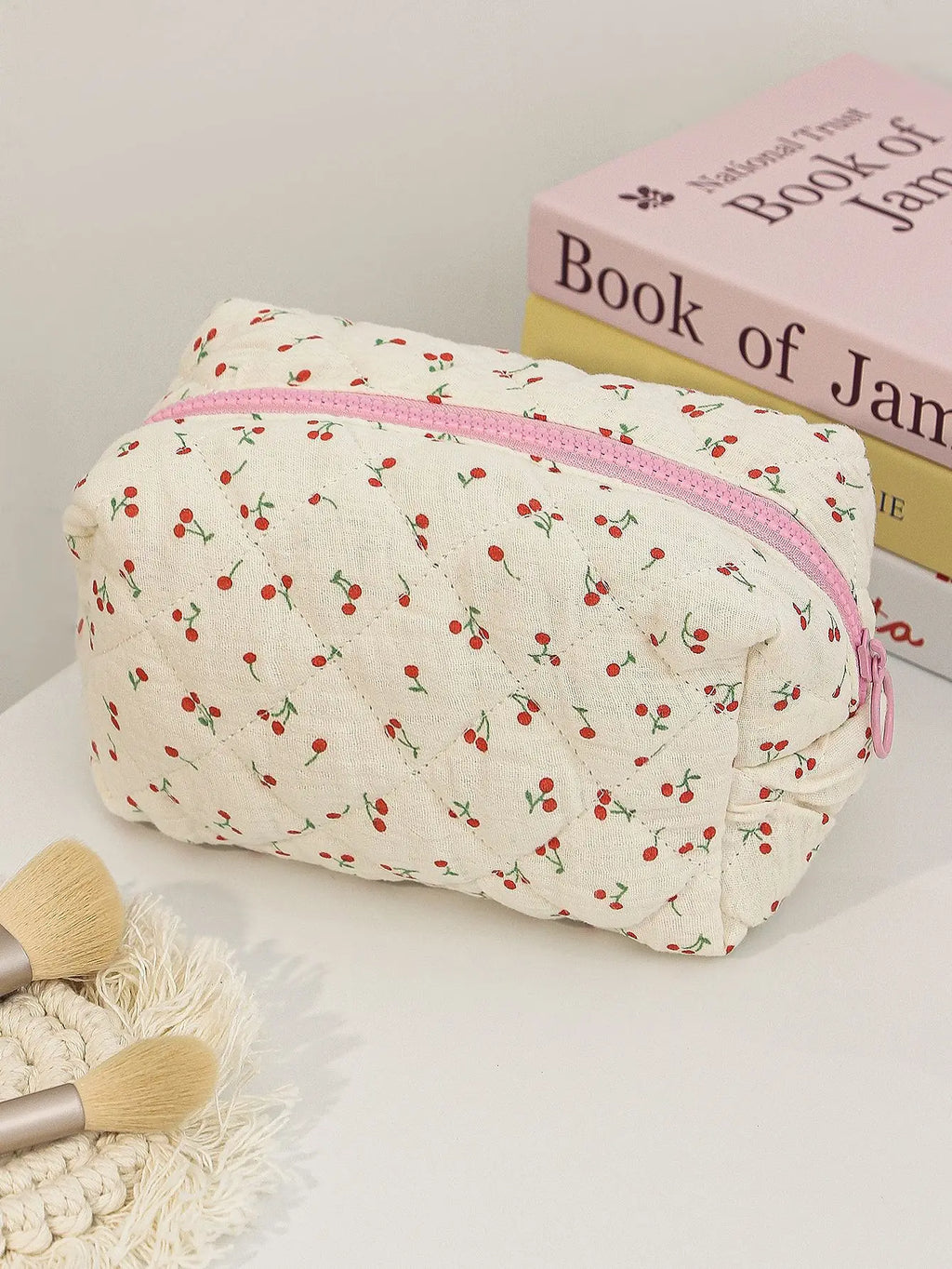 Portable Student Cosmetic Brush Storage Bag High Aesthetic Value Zipper Stationery Accessories Cotton Fabric Leisure Travel Bag